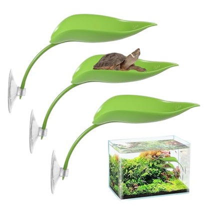 3 Pack Dwarf Frog Tank Accessories, Turtle Tank Accessories Leaf Shape Basking Platform with Suction Cups Frog Habitat Platform Reptile Leaf Aquarium Decoration Leopard Gecko Accessory
