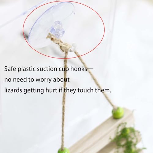 Handmade Wooden Bearded Dragon Climbing Ladder with Artificial Leaves and Moss Leopard Gecko Tank Accessories Bearded Dragon Tank Accessories Hanging Flexible Swing (Green)