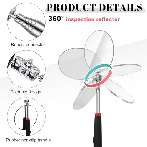 6 Pcs LED Telescoping Inspection Mirror,Retractable LED Mechanical Mirror Tool,Under Vehicle Inspection Mirror,Car Visual Reflector,Retractable Under Vehicle Detection Mirror