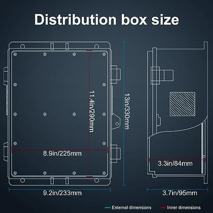 Namunanee Outdoor Electrical Junction Box, ABS Water Resistant Enclosure with Internal Mounting Panel & Hinged Cover (13" H* 9.2" L* 3.7" W) - size: 13"H x 9.2"L x 3.7"W & Standard