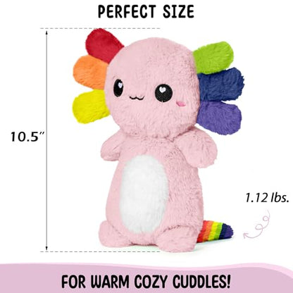 Rainbow Axolotl Microwavable 1.5 lbs Unscented Heating Pad for Women and Kids- Cute Soft Cozy Pillow Plush Heatable Warm Stuffed Animals - Kawaii Hot and Cold Plushie- Axolotl Gifts for Girls and Boys - style: Rainbow Axolotl