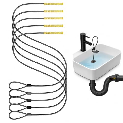 Drain Snake Hair Drain Clog Remover 35 Inch, 5 Pack Reusable Sink Snake Drain Hair Remover Tool, Anti-Break Metal Plumbing Snake Drain Cleaner for Bathroom, Bathtub, Shower, Kitchen Sink