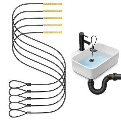 Drain Snake Hair Drain Clog Remover 35 Inch, 5 Pack Reusable Sink Snake Drain Hair Remover Tool, Anti-Break Metal Plumbing Snake Drain Cleaner for Bathroom, Bathtub, Shower, Kitchen Sink