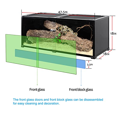 REPTI ZOO 68 Gallon Reptile Terrariums, 48" X 18" X 18" Reptiles Tanks Enclosure for Bearded Dragon Ball Python Snake, Black-Tinted ECO Glass Reptile Habitat with Sliding Door & Top Screen Ventilation - size: 48"W X 18"D X 18"H (64Gallon)