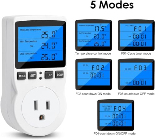 Diymore Digital Thermostat Controller - Plug-in Temperature Controller for RVs, Reptile Terrariums, and Greenhouses (1800W, -40°F to 248°F) - color: Plug in Digital Thermostat