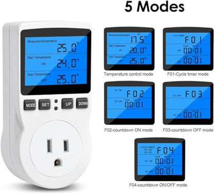 Diymore Digital Thermostat Controller - Plug-in Temperature Controller for RVs, Reptile Terrariums, and Greenhouses (1800W, -40°F to 248°F) - color: Plug in Digital Thermostat