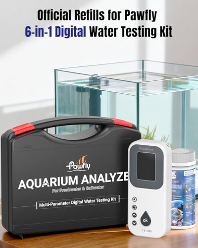 Pawfly 100 Pcs Aquarium Test Strips 6 in 1 Digital Water Testing Kit, Fish Tank Testing Strips for pH Nitrate Nitrite Chlorine Total Hardness & Carbonate, Fresh/Salt Aquarium Water Test Kit - size: 100 Test Strips