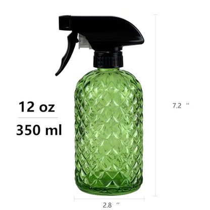 12Oz Glass Plant Spray Bottle, Gem Pattern Glass Sprayer, Watering Can with Black Plastic Top Pump, Handheld Watering Can for Indoor Outdoor Potted Plants and Greenery (Green) - color: Green