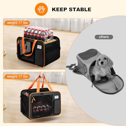 pidipiti 20x14x14 Expandable Large car Carrier for 1 Large /2 Medium Cats | pet Crate for Short Trip or Long road Travel,with zipper lock,pockets,good Visibility,leakproof. - size: 20"L x 14"W x 14"H