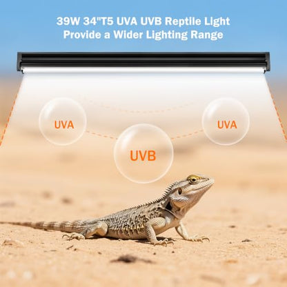 T5 10.0 UVB Reptile Light Fixture, 39W 34" for Bearded Dragon | Combo kit with stand & hood. 39W 34" T5 10.0 UVB/UVA. For bearded dragons, tortoises, lizards & amphibians. - size: T5-34"-Fixture