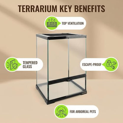 11 Gallon Reptile Glass Tank Vertical Terrarium 12"x12"x18" Habitat Enclosure with Front Openning Door and Top Screen Ventilation for Geckos, Snakes,Tree Frogs,Chameleon - size: 12x12x18 inch