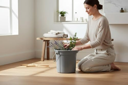 14 Qt Round Plastic Bucket, Gray, with Metal Handle, Pour Spout, for Cleaning and Gardening