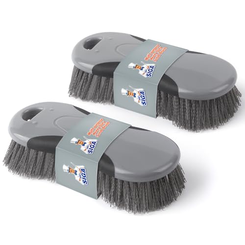 MR.SIGA Multi Purpose Heavy Duty Scrub Brush - Pack of 2 | Strong bristles with effective scrubbing power, ideal for kitchen, bathroom, shower and everyday household cleaning. - color: Gray & Black