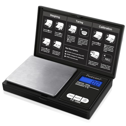 Fuzion Digital Pocket Gram Scale - 1000g/0.1g Small Food Scale Portable | Easy of Use, LCD Display, Tare Function, 6 Modes Ounces Grains, Batteries Included, Travel Food Scale - color: Black
