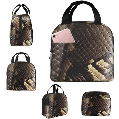 Insulated Lunch Bag Snake Skin Lunch Box for Women Men Reusable Leakproof Lunch Cooler Bag for Office Picnic - color: Snake Skin