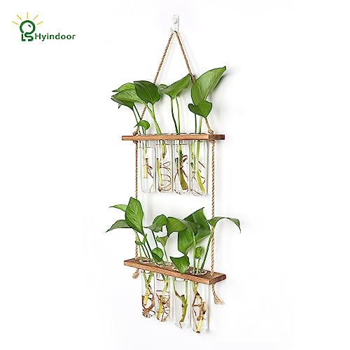 Hyindoor Wall Hanging Planter Terrarium 2 Tired Test Tube Vase Glass Planter Plant Propagation Station Plant Hangers of Rope with Wooden Stand and 8 Tubes for Hydroponic Plant Cutting - size: Small-8 Tubes