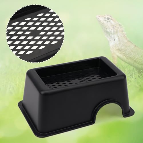 Hypeety Reptile Hide Box Small Animal Hide Cave for Snakes Lizards Geckos | Smooth surface, with pottery sink, maintain humidity, helps peeling, hollow design at the top, easy to clean, balck, 3-in-1