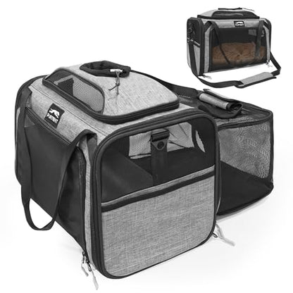 Expandable cat Carrier Soft Sided Airline Approved Pet Carrier Up to 12lbs | Top & Side Expandable, 360° Breathable Mesh, Anti-Collapse Frame, Built-in Safety Leash, Reversible Cushion for Cat Small Dog - color: Grey