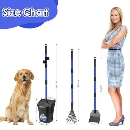 Lukovee Dog Pooper Scooper, 37.4" Long Metal Handle, No Bending Swivel Bin | Portable, Adjustable, Rake Spade Kit, Non-Stick Stainless Steel, 3L Odor-Seal Bin, Works on Grass Gravel Concrete, 20 Bags