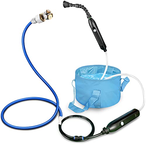 Portable Misting System with Water Pump, Plant Sprayer & Garden Hose Mister 3-in-1, No Faucet Required Misters for Outside Patio Beach Camping Golf Cart Boat, Smart Misting Cooling System - color: Portable Mister Blue