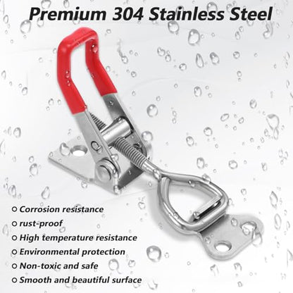 6 Pack 4001 Toggle Latch Clamp with Lock Hole, 304 Stainless Steel Adjustable Quick Release Pull Latch for Smoker, Toolbox, Cabinet – 330Lbs Holding Capacity, Silver & Red Handle, Includes Screws