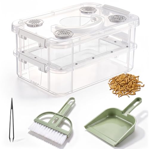 Large Mealworm Breeding Kit with Tweezers, Mealworm Breeder Box with Fine Mesh Sifter for Super Worms Crickets Dubia Roach Live Feeder Insects, Reptile Feeding Breeding Container