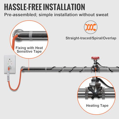 VEVOR Self-Regulating Pipe Heating Cable, 24-feet 5W/ft Heat Tape for Pipes Freeze Protection, Protects PVC Hose, Metal and Plastic Pipe from Freezing, 120V - size: 24 Feet