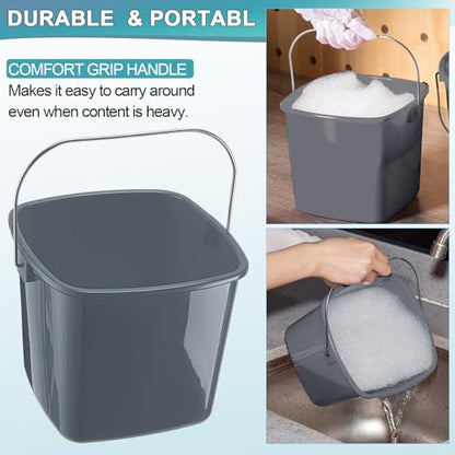 Zhehao 6 Pcs 3 Quart Bucket for Cleaning Small Sanitizer Bucket for Restaurant Square Plastic Pail with Handles for Home, Offices, Commercial Use, Food Service(Gray) - color: Gray