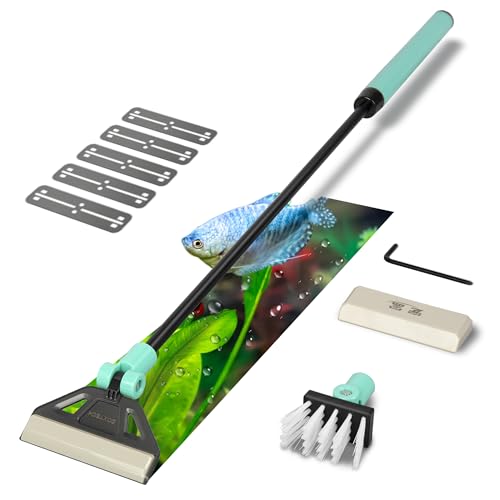 UPETTOOLSAlgae Scraper for Glass Aquariums,2 in 1 Adjustable Algae Scraper | with 5 Stainless Steel Blades and Cleaning Brush, Aquarium Glass Cleaning Tools for 20-40 Gallon Fish Tank