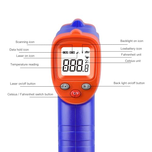 Infrared Thermometer Gun, Non-Contact Laser Thermometer Temperature Gun -58℉ (1112℉/600℃/Blue) - color: 1112℉/600℃/Blue