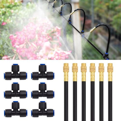 Drip Irrigation Parts ONLY 6pcs of 360° Adjustable Arm Sprayer Copper Nozzles and Quick Connect Base - No Tubing No Faucet Adapter - size: 7.8ft nozzles 6pcs +connectors