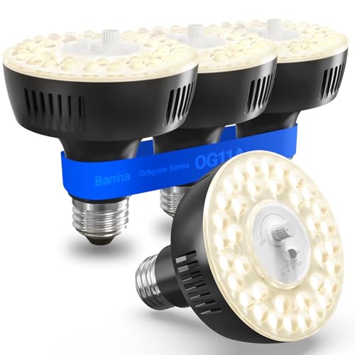Barrina OG11A Grow Light Bulbs for Indoor Plant, 4000K 11W, 4 Packs, Black | Integrated Dimming & Timing, E26 Plant Light Bulb, Full Spectrum, High PPFD for Seeds and Greens - color: 4000K-Black Cover, size: 11W-4 Packs