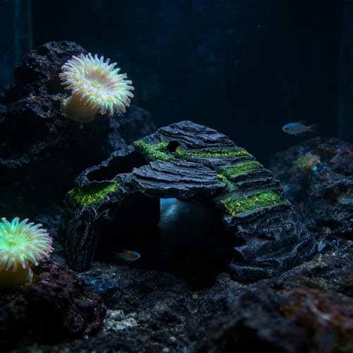M2cbridge Reptile Hideout Cave Resin Rock Hides Terrarium Habitat Decor(Floating Island)