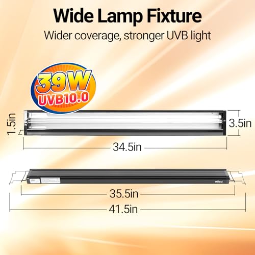T5 HO Reptile Light Fixture UVB Lighting Combo Kit, Terrarium Lamp Hood Light with UVB 10.0 for Bearded Dragon, Gecko, Lizard (39W) - size: 39W