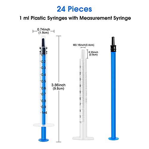 24 Pack 1ml Syringe Without Needle Small Plastic Syringes Sterile Packed with Measurement for Oral, Dental, Lab, Plant Hydroponic, Pet Use