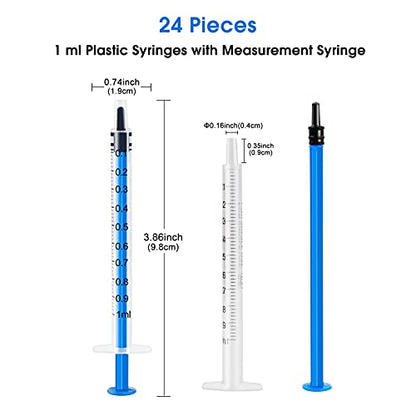 24 Pack 1ml Syringe Without Needle Small Plastic Syringes Sterile Packed with Measurement for Oral, Dental, Lab, Plant Hydroponic, Pet Use