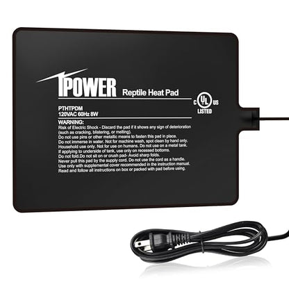 iPower 6x8 Inch Reptile Heating Pad, Under Tank Heater Terrarium Warmer Heat Mat for Turtles, Lizards, Frogs, Snakes, Safe & Energy-Efficient - color: Black/Heat Pad, size: 6" x 8"