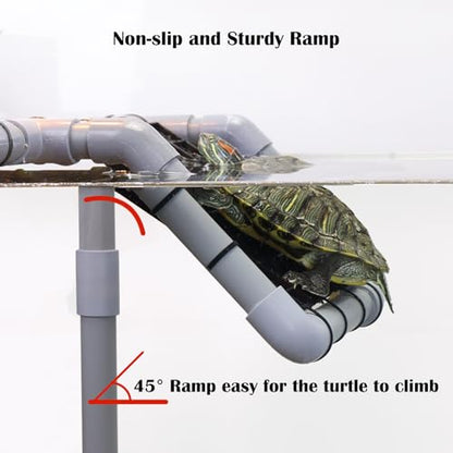 Large Turtle Basking Platform for Aquatic Turtles | Sturdy Standing Turtle Dock, Non-Slip Ramp, Fits 25/29/40/55 Gal, Gray/Black - size: Basking Platform 10.8" W × 7.7" D