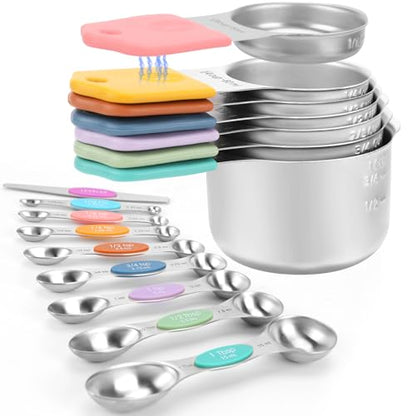 HOUJIP Magnetic Measuring Cups and Spoons Set-304 Stainless Steel,Colors | Double Measurement Markings,BPA-Free,Set of 16 with Leveler for Measuring Dry and Liquid Ingredients - color: Color