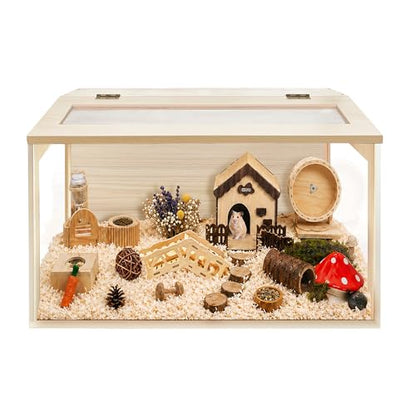 PROLEE Hamster Cage with Chewproof Wood Top, Guinea Pig Cages, Hamster Habitat with Clear Acrylic Sheets Solid Built, Small Animal Cage (Oak, 24X15.5X15.5 inch) - color: Oak, size: 24.0"L x 15.5"W x 15.5"H