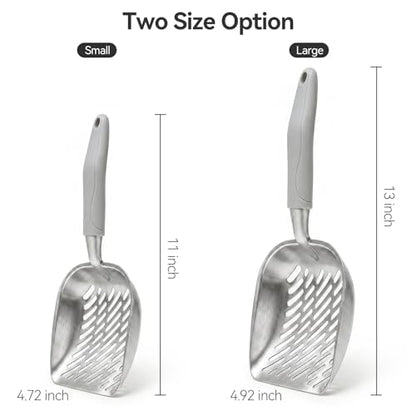 Cat Litter Scoop, Kitty Metal Scooper with Long Handle | Heavy Duty Aluminum Deep Sifter, Rustproof Durable Kitten Poop Shovel for Travel & Small Litter Box - color: Gray, size: Medium