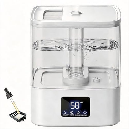 KZF 4L Top Fill Humidifiers for Bedroom & 40H Runtime - Cool Mist Humidifier, 3 Mist Levels, 8H Timer, Essential Oil Tray, Humidity Display, Quiet for Baby, Plants, Large Room (White, 4, Liters) - color: White