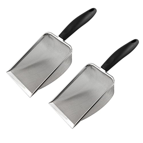 2PCS Stainless Steel Reptile Scooper Set - Fine Mesh Substrate Sifter Scoops for Litter Cleaning, Metal Sand Shovel Combo for Efficient Corner Cleaning and Substrate Sifting in Sand Bedding
