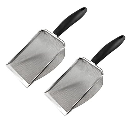 2PCS Stainless Steel Reptile Scooper Set - Fine Mesh Substrate Sifter Scoops for Litter Cleaning, Metal Sand Shovel Combo for Efficient Corner Cleaning and Substrate Sifting in Sand Bedding
