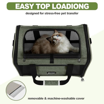 GAPZER Medium Cat Carrier Bag Lightweight, Soft-Sided Small Pet Carry Crate | 18 x 11 x 11 Light Weight Yorkie Kennel up to 15 lbs for Indoor House, Top Entry Bunny Canvas Bag Vet Visit Easy Clean Olive - color: Olive