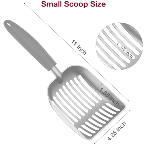 Cat Litter Scoop, Kitty Metal Scooper, Aluminum Alloy Sifter, Kitten Pooper Lifter, Deep Shovel, Long Handle, Poop Sifting, Durable, Heavy Duty, for Litter Box - color: Flat Aluminum-Grey Handle, size: Small