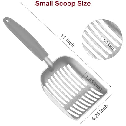 Cat Litter Scoop, Kitty Metal Scooper, Aluminum Alloy Sifter, Kitten Pooper Lifter, Deep Shovel, Long Handle, Poop Sifting, Durable, Heavy Duty, for Litter Box - color: Flat Aluminum-Grey Handle, size: Small