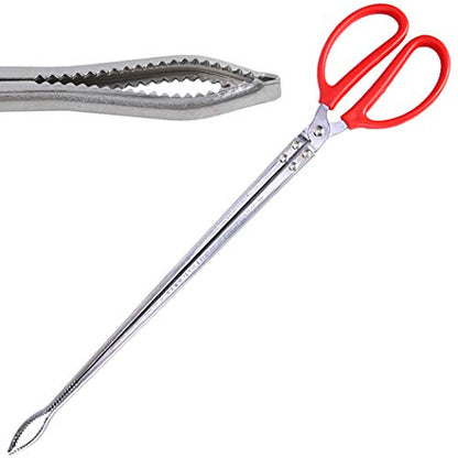 Multi-Function Clip Scissor Tongs Anti-Slip Tool Clip Sea Crab Artifact Crab Tongs 14.5 Inches Long Metal and ABS Material Silver and Red (Curved Head) - size: Curved Head
