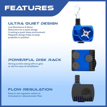66 GPH Submersible Water Pump - Adjustable Quite Aquariums, Fountains, Hydroponics, and Pond Pump, 1.9 ft Lift, 2.5W - color: Blue; 1 Pack, size: 66 GPH