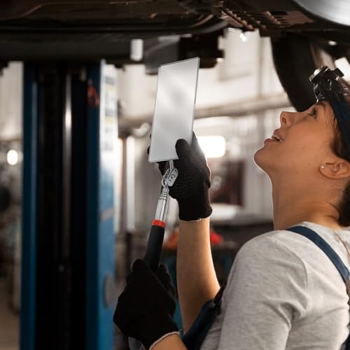 Telescoping Inspection Mirror Rectangle Telescopic Mechanic Mirror Extendable Machine Tool Long Inspection Mirrors for Checking Vehicle Condition (30.71 Inch Mirror Stick)